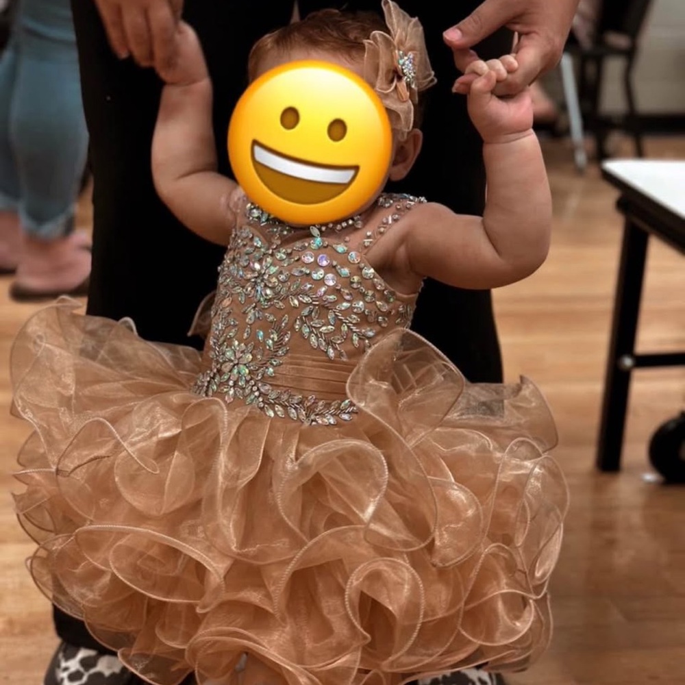 Sparkling Tan Baby Dress with Ruffles